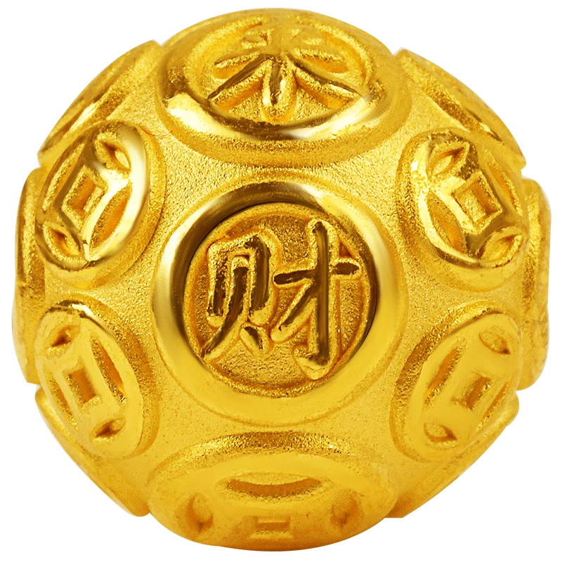 

Best 24K Yellow Gold Beads 3D Hard Gold Round Carved Coin Loose Beads