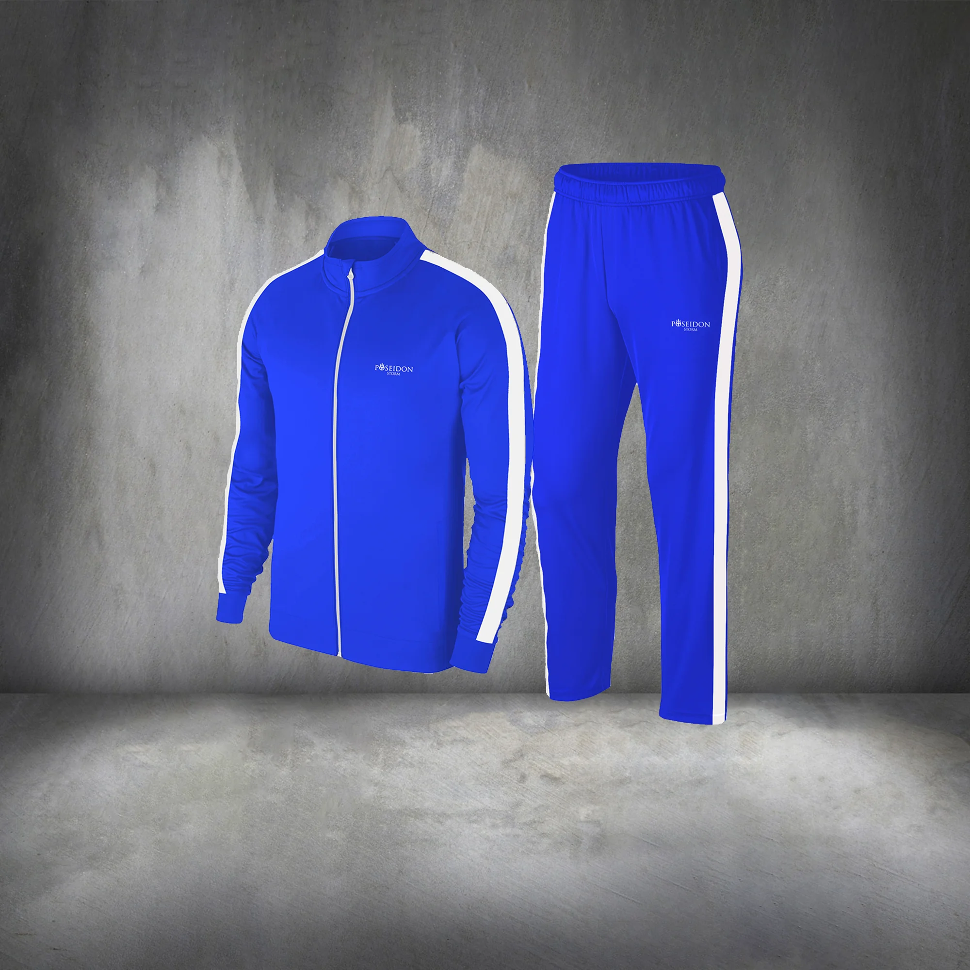 Oversize Men's Blue Interlock Fabric Comfortable Casual Sports Tracksuit Set  4XL-10XL