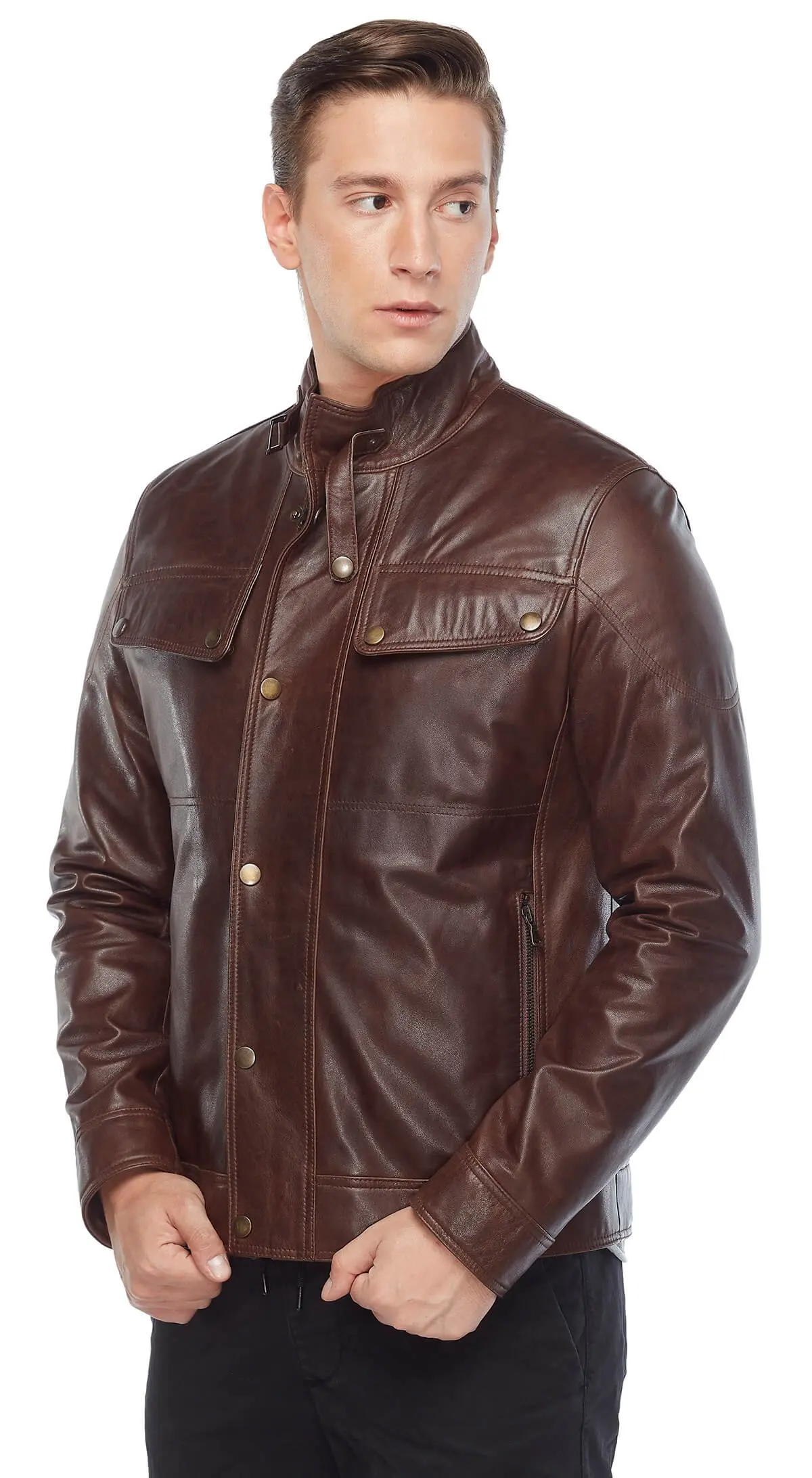 Addo maschio cappotto in vera pelle caffè originale pelle di agnello autunno inverno 2022 Biker Slim Large Size VintageTürkiye