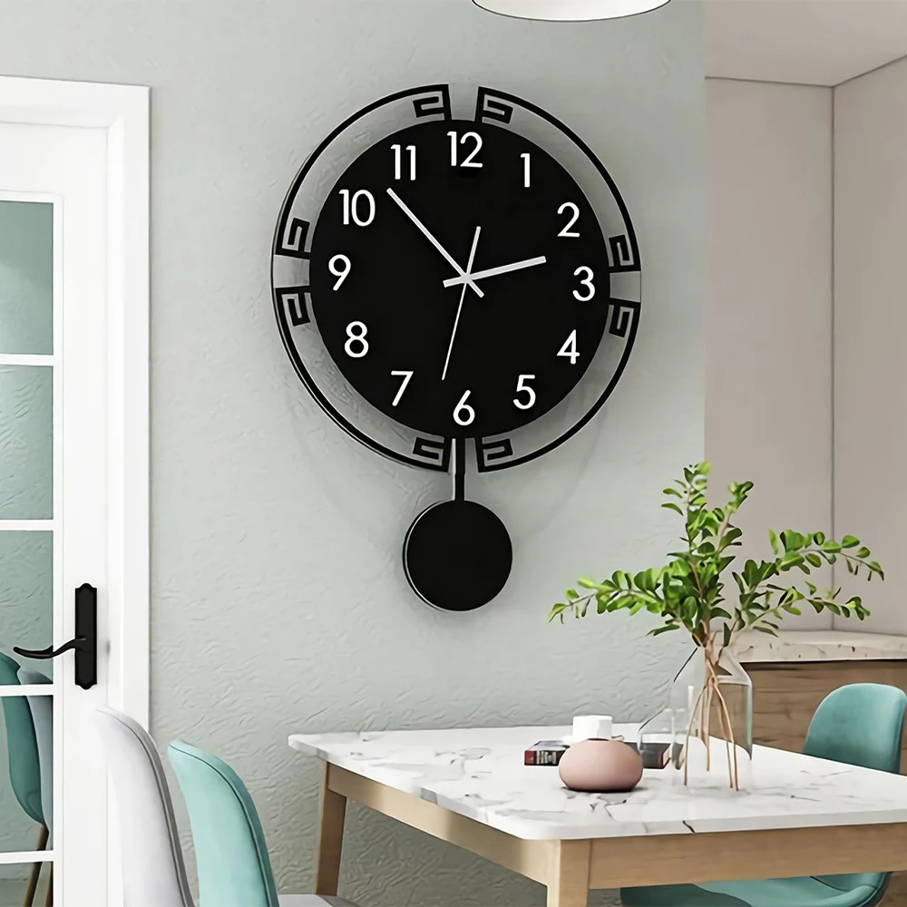 Premium Swinging Pendulum Wall Clock Black Home Wall Clock Interiors Decoration Home Decoration Hanging Watch