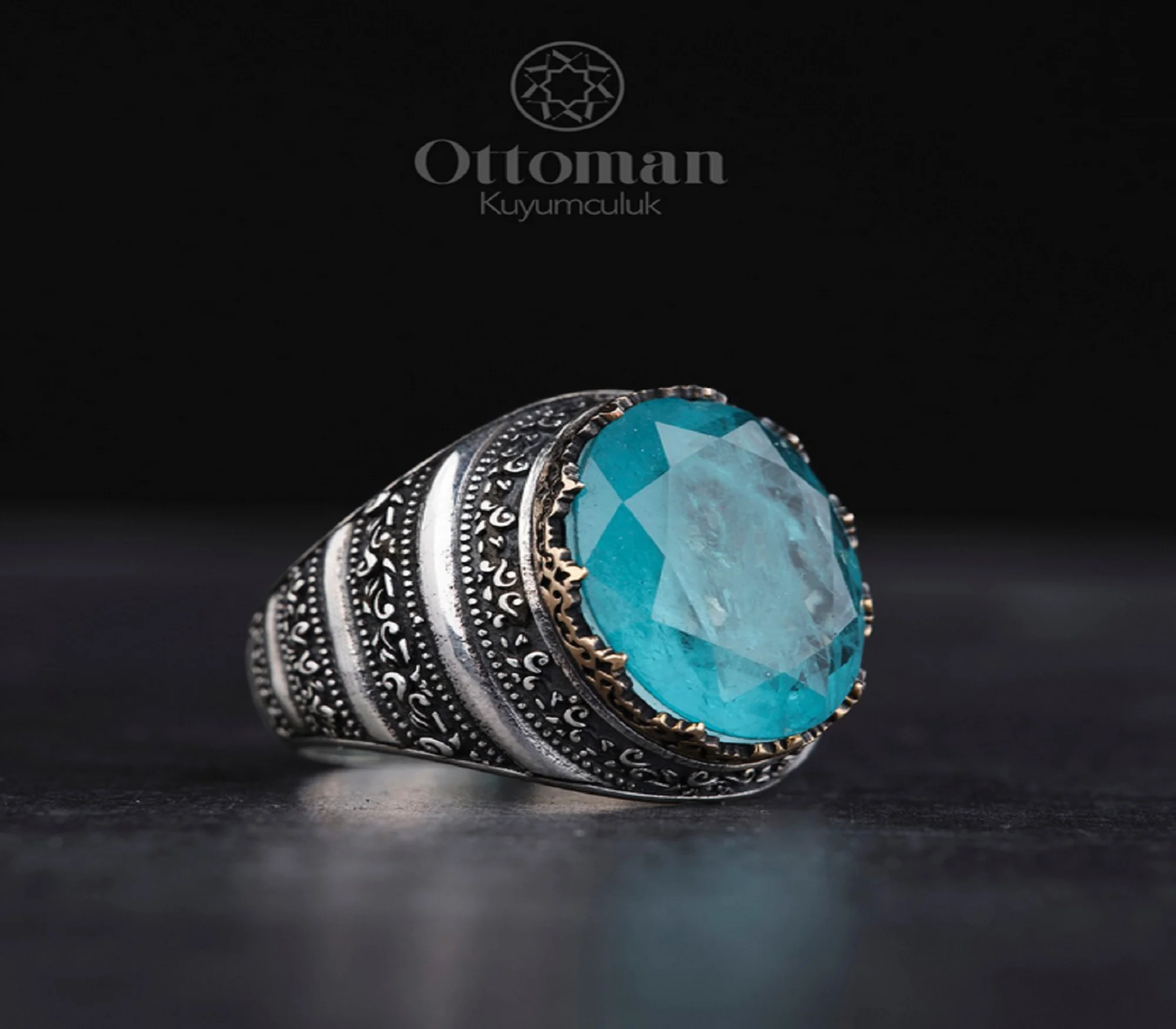 Ottoman Unisex Paraiba Stone Birthstone Ring Initial Ring Silver 925 Cell Little Oval Free Shipping 925 Sterling Silver Rings