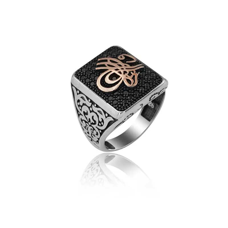 925 Silver Classic Ottoman Logo Printed Ring for Men