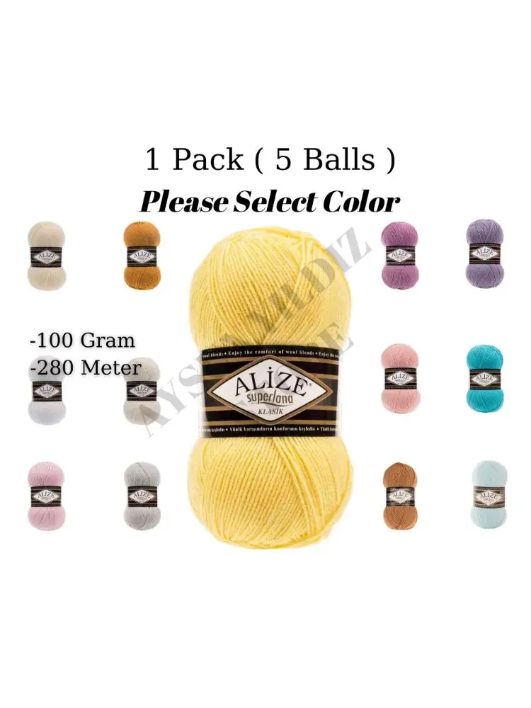 Thread 1 Pack (5 Balls) Alize Superlana Klasik (Classic) Hand Knitting Yarn (1 Ball: 100 Gram / 280 Meter) Crochet Tool Kit