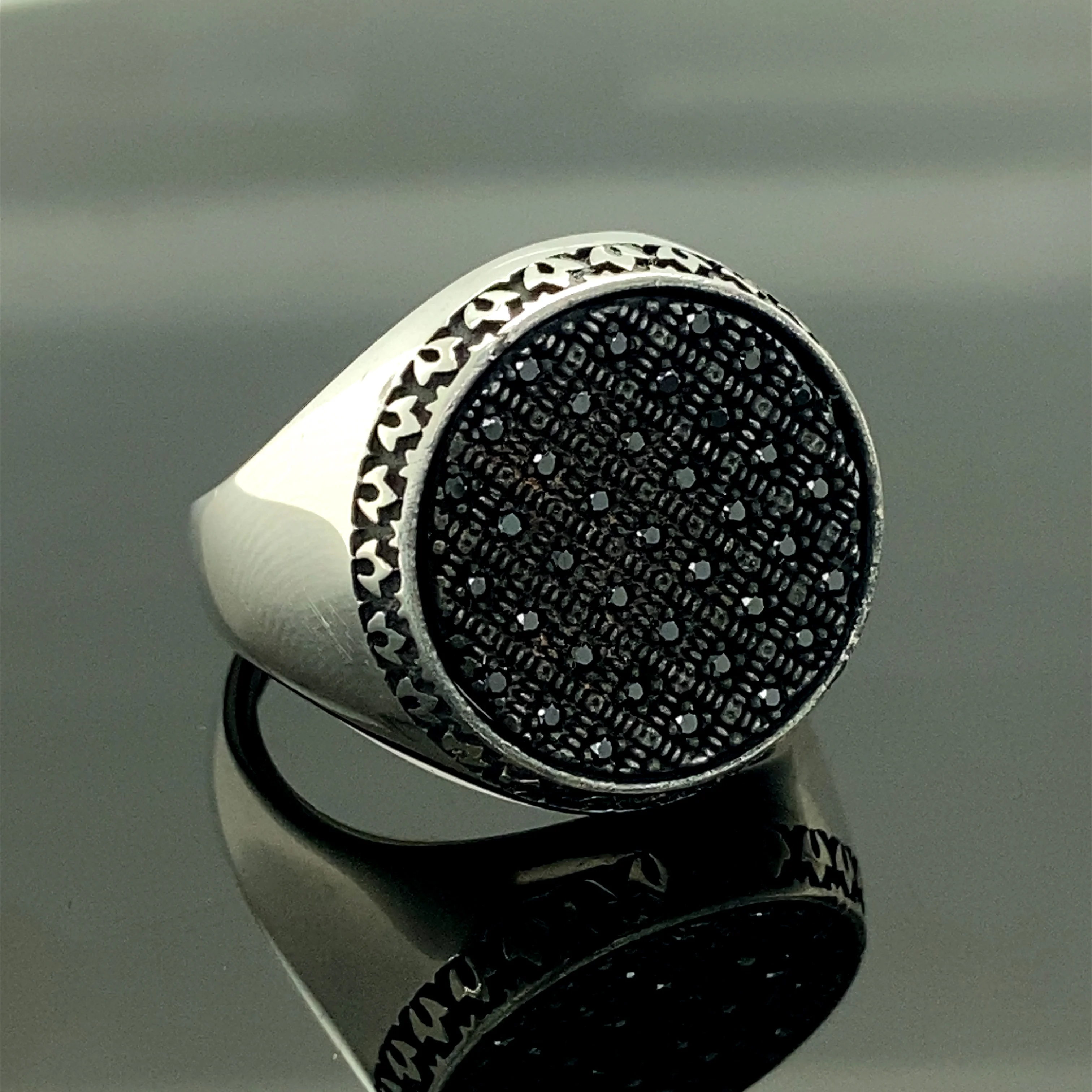 925 Sterling Silver Black Stone Men Ring, Plain Ring Simple Stylish Jewelry Zircon Stone