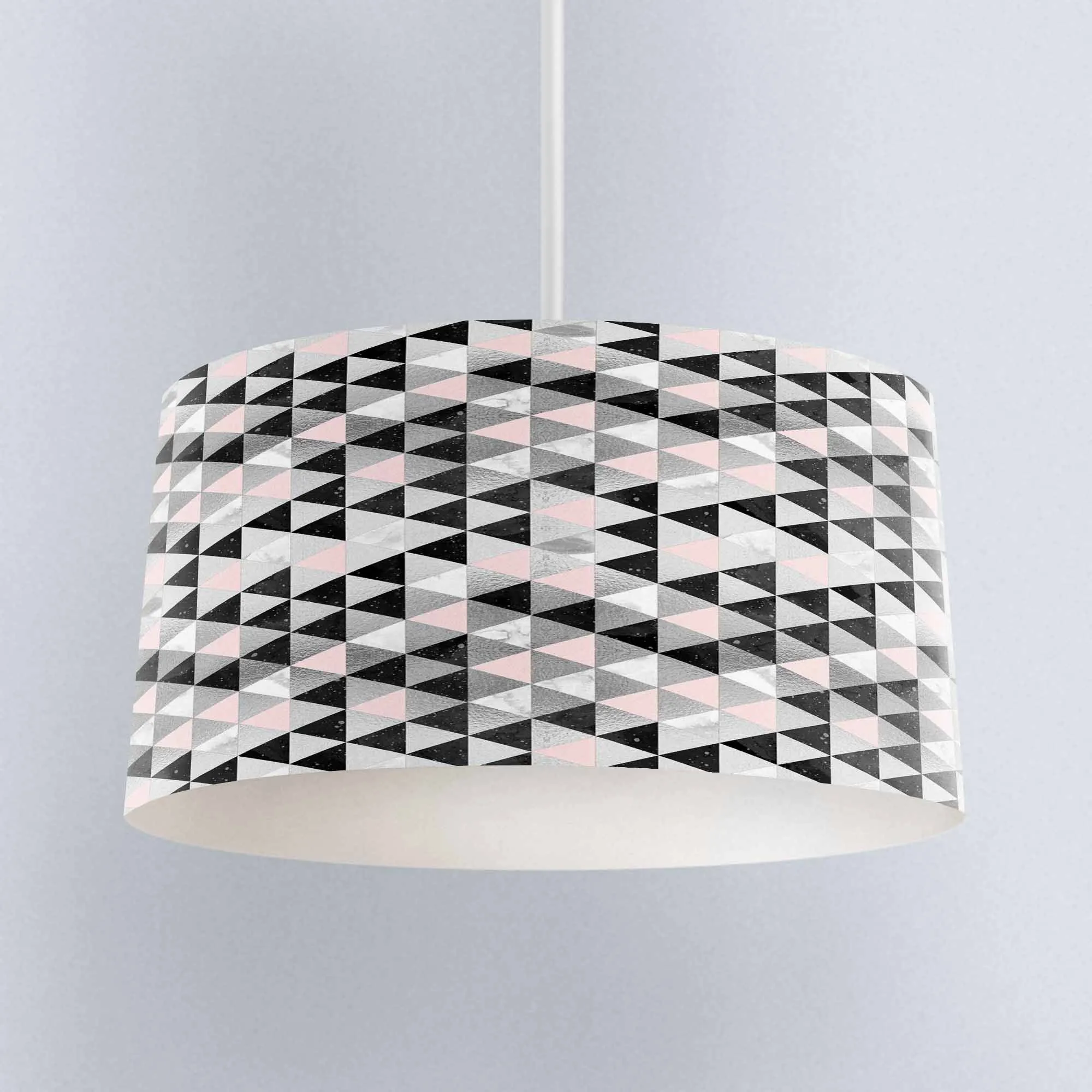 

Else Gray White Black Pink Triangles Digital Printed Fabric Chandelier Lamp Drum Lampshade Floor Ceiling Pendant Light Shade