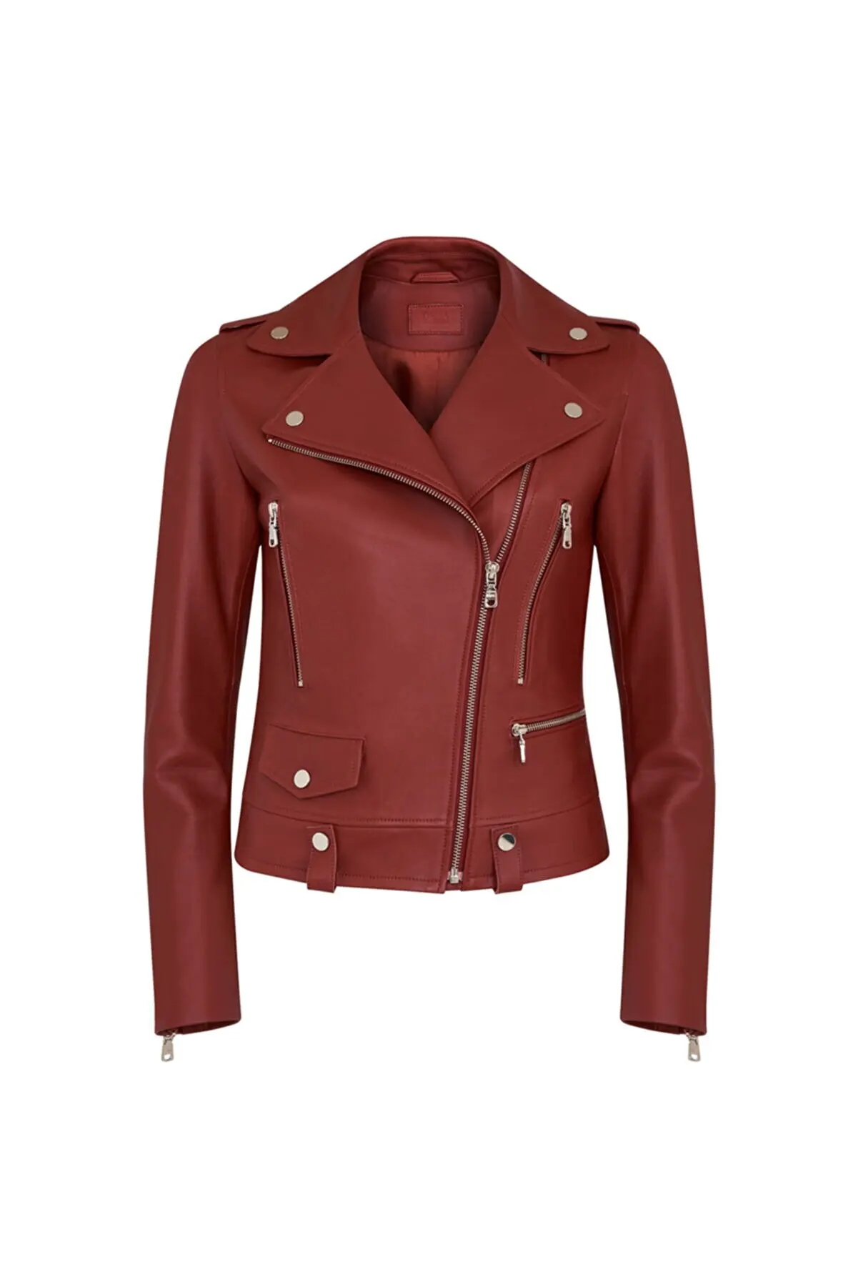 Veste de motard rouge en peau de mouton véritable pour femmes, vêtements d'automne et de printemps à la mode