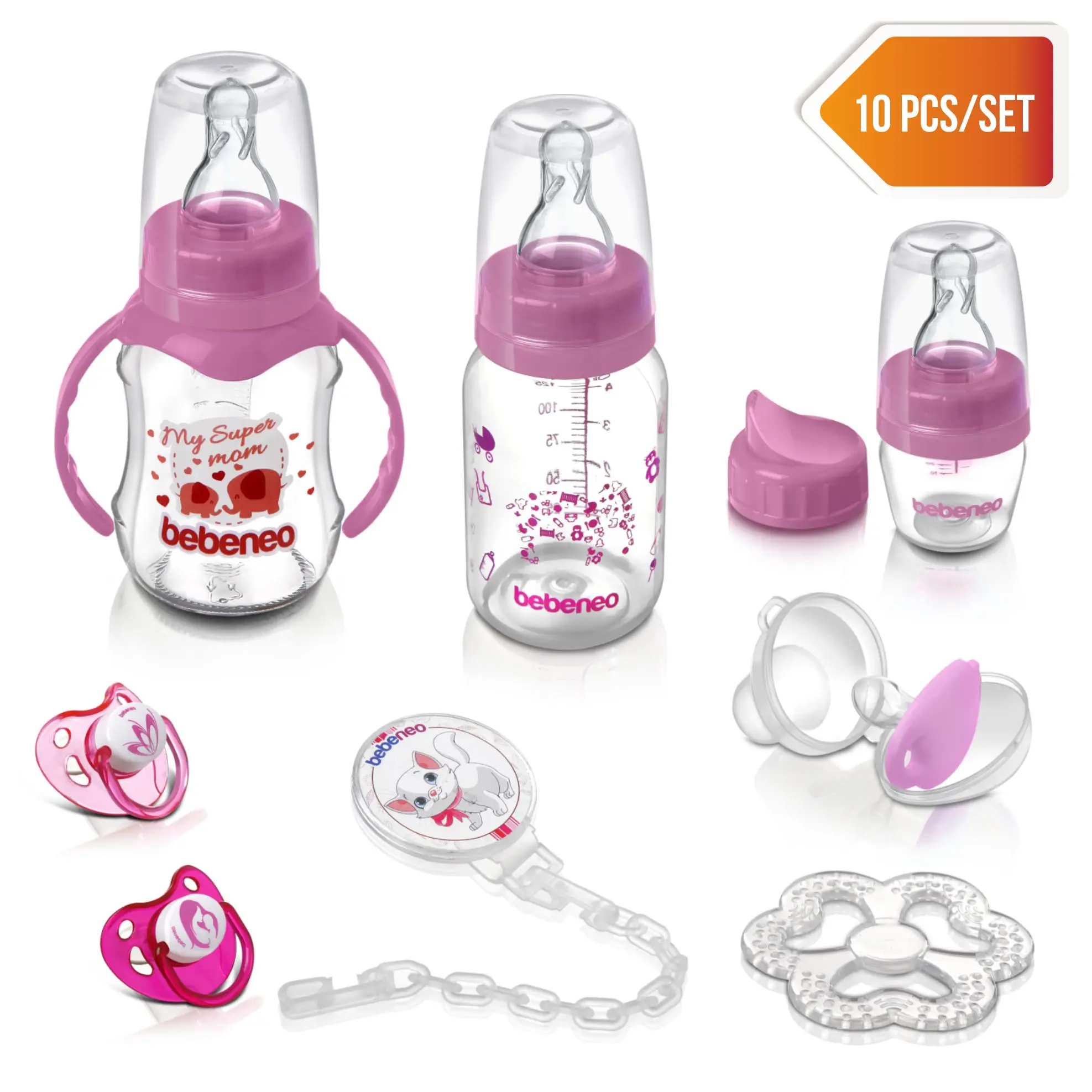 BEBENEO Newborn Baby Bottle Food Feeding Kit 10pcs/set Bottle Teether Set Feeding Gifts Economic Set Professional Made in Turkey