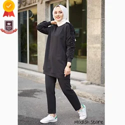 Podwójny dres sportowy muzułmańskie zestawy w dużych rozmiarach 2021 islamska odzież tureckie sukienki Kaftan moda muzułmańska Eid Mubarak Abaya