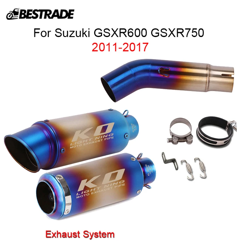 

Motorcycle Exhaust System Blue Color 51mm Muffler Connect Middle Link Pipe For Suzuki GSXR600 GSXR750 2011-2017 Stainless Steel