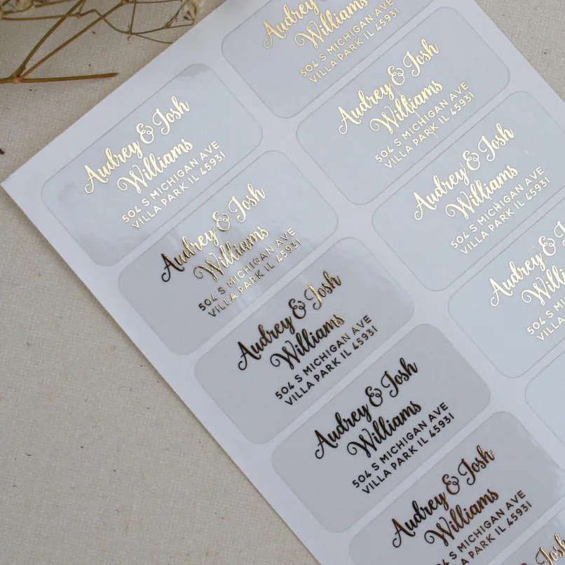 Custom Return Address Labels, Clear Foil Sticker, Gold, Rose Gold, Silver, Transparent Address Stickers, Return Mailing Stickers