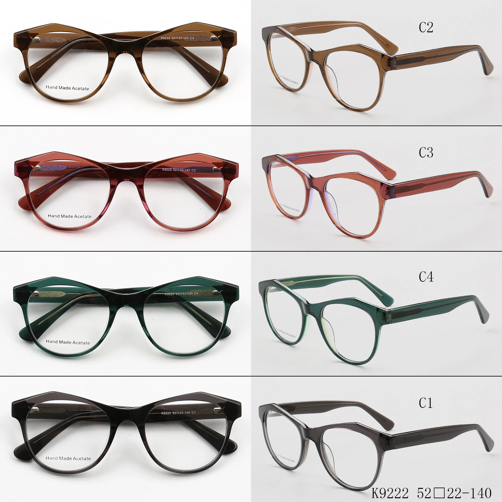Women Round Optical eyeglass Frames men Fashion Special acetate Eyeglasses Frames vintage retro glasses frames light brown green