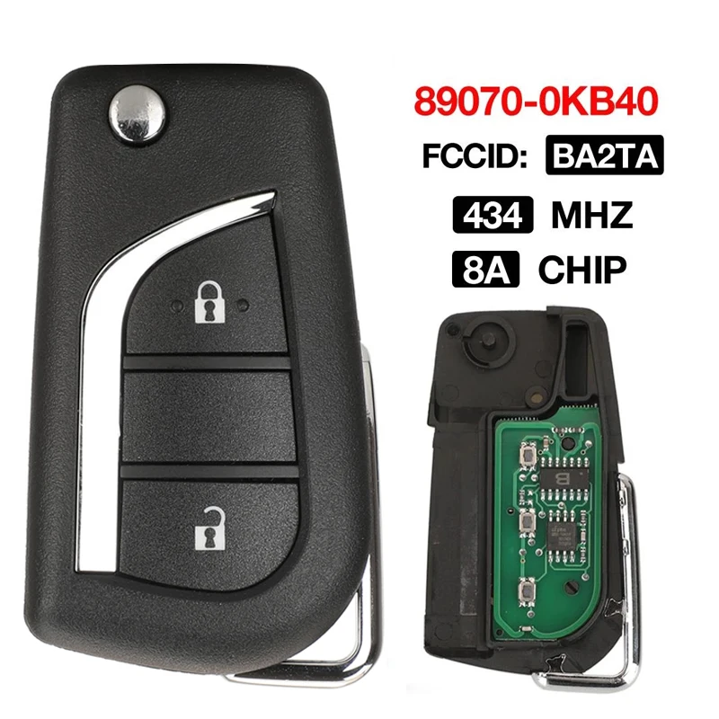 

CN007267 2 Button Folding Filp Remote Control Car Key Fob Fit For Toyota Hilux 2015 - 2020 BA2TA 433MHz 8A Chip PN:89070-0KB40