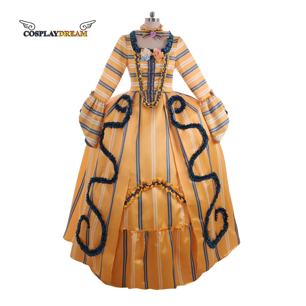 

Marie Antoinette Gown Rococo Yellow Stripe Costume Regency Dress 18th Century Yellow Gown Dress Medieval Robe