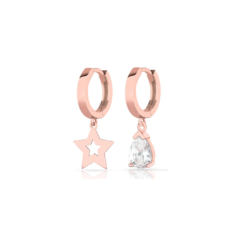 Fine Jewelry Star 925 Sterling Silver Earrings For Women Rose Gold Plated With Zircon Drop Earrings