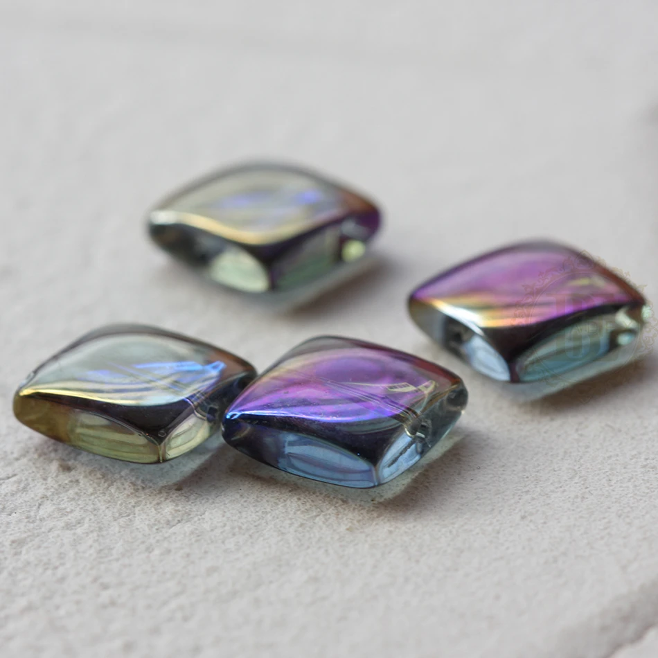 DIY Supply-20 Pieces Plated Crystal Glass Spacer Beads - Flat Square 12mm (G340)