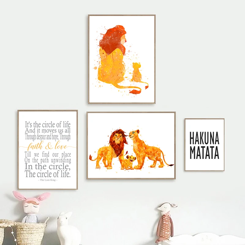 Mufasa Simba Nala Poster Prints The Lion King Hakuna Matata Watercolor Canvas Painting Nursery Wall Art Pictures Kids Room Decor