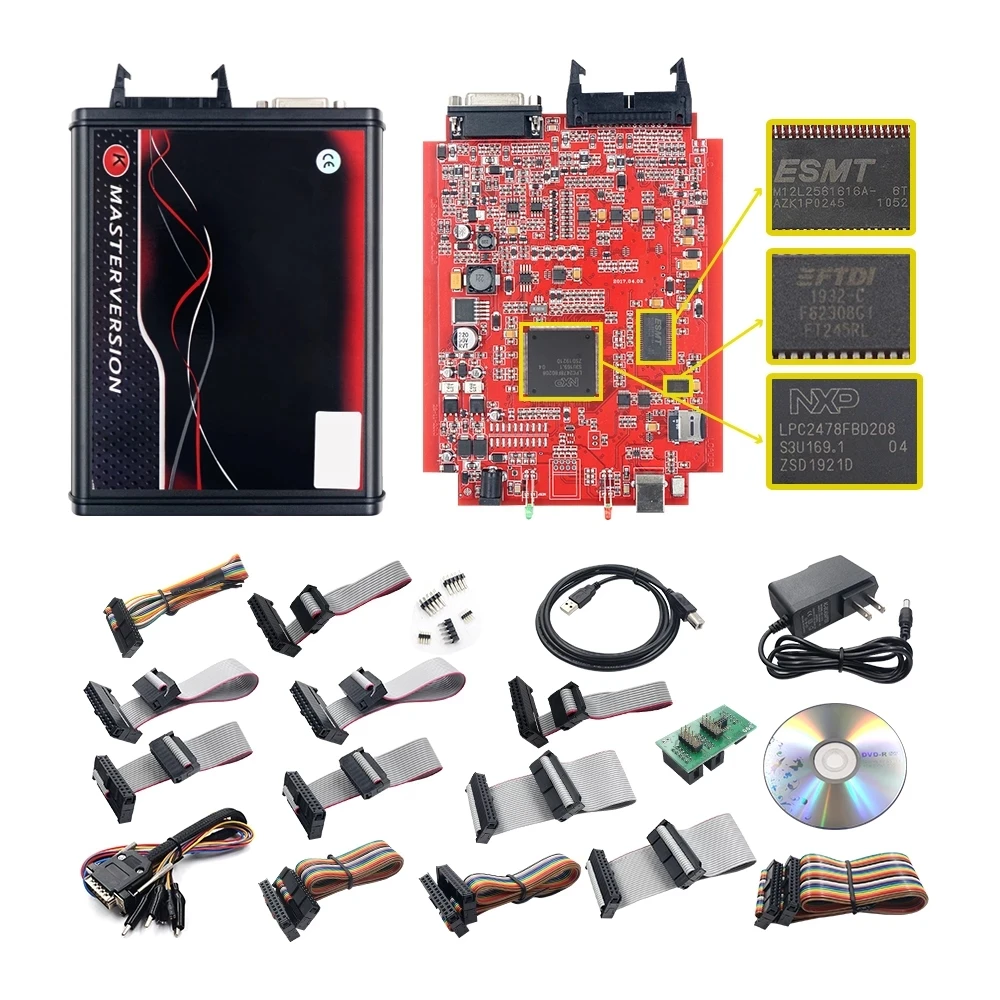For Ktag V7.020 KESS V2.8 V2 V5.017 SW V2.25 v2.47 4 LED BDM Frame 22pcs Adapters K-TAG ECU Programmer with Toolbox