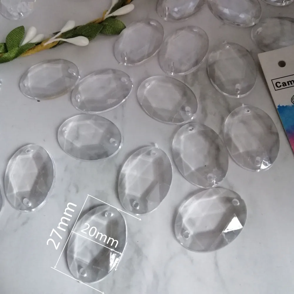 Camal 20pcs Clear 27mmx20mm Acrylic Egg-shaped Loose Beads 2 Holes Prisms Chandelier Lamp Parts Accessories Wedding Centerpiece