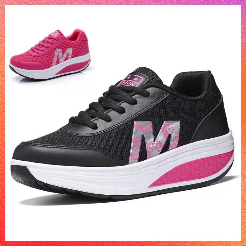 

2024 New Women Sneakers Cushion Athletic Running Shoes Walking Breathable Sport Lace Up Hight Platform Casual Shoes