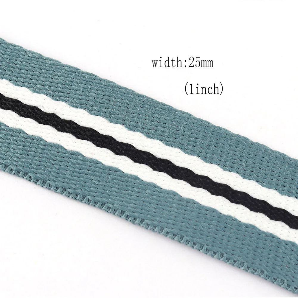 25mm Pale Blue Cotton Stripe Webbing Ribbon Fabric Canvas Webbing Purse Garment Pattern Strap Handbag Webbing Bag Dog Collar DIY