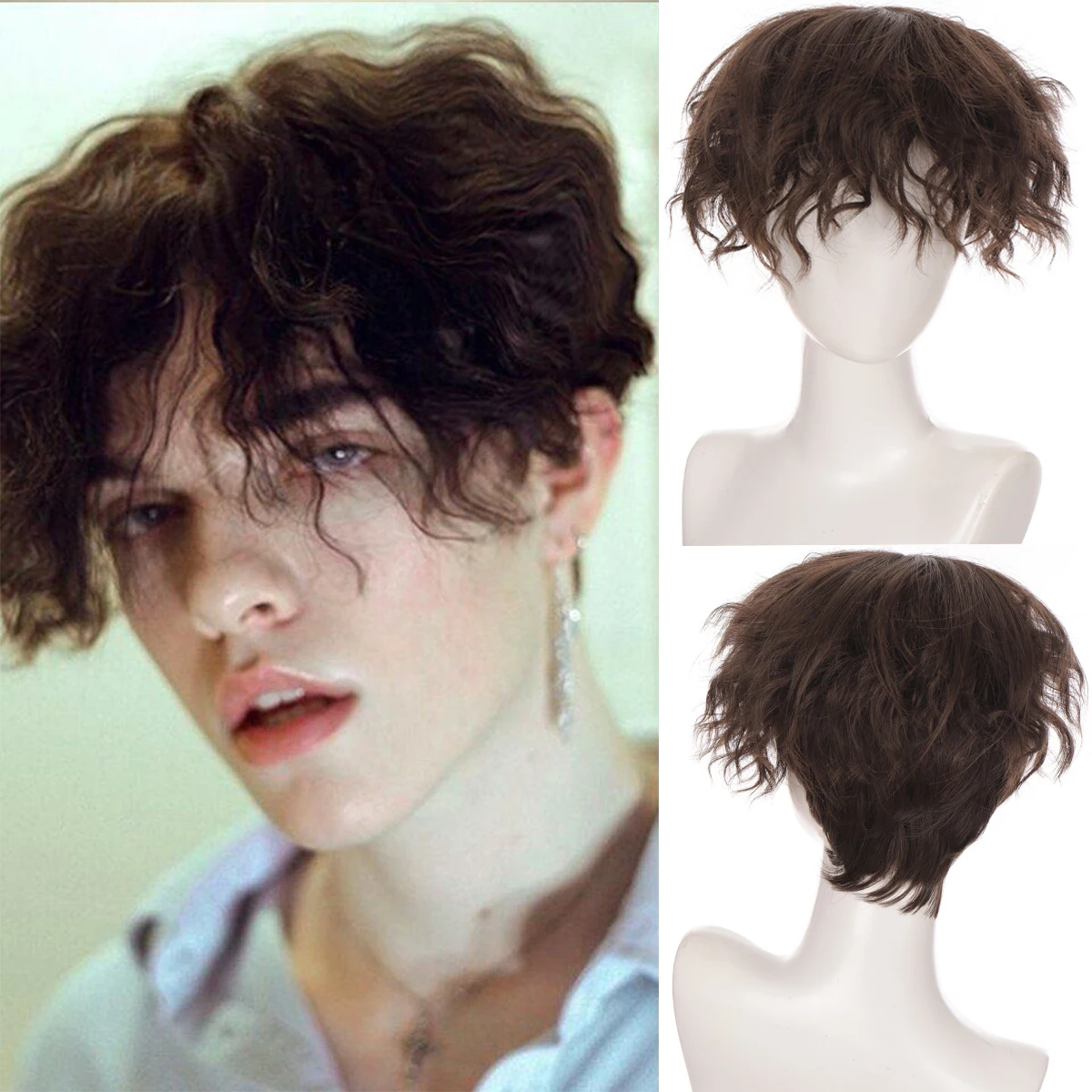 MSTN Synthetic Good Quality Short Curly Wigs for Men Boys Black Blonde Hair Halloween Party Wig Heat Resistant Daily Cosplay Wig