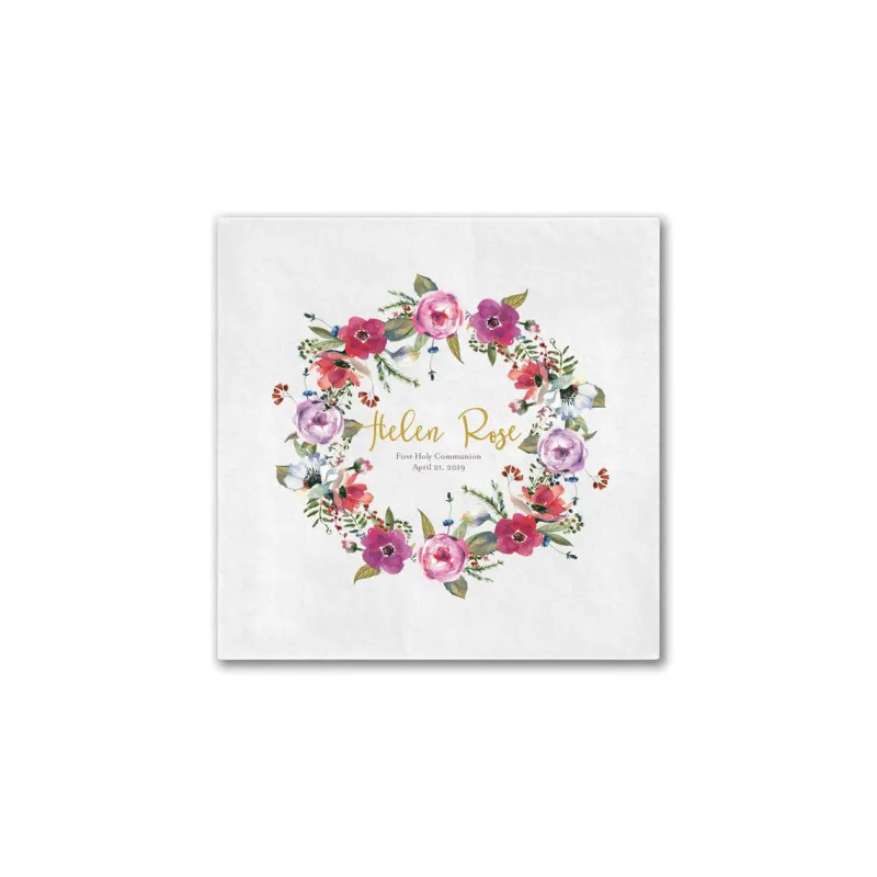 Personalized Religious Napkins, Custom Enchanted Floral Religious Napkins, Baptism Christening Napkin, Full Color Napkins