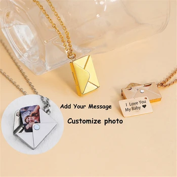 Sobre personalizado, Collar con foto personalizada, Collar, colgante de cadena, joyería con nombre grabado, joyería con foto oculta, regalo para ella
