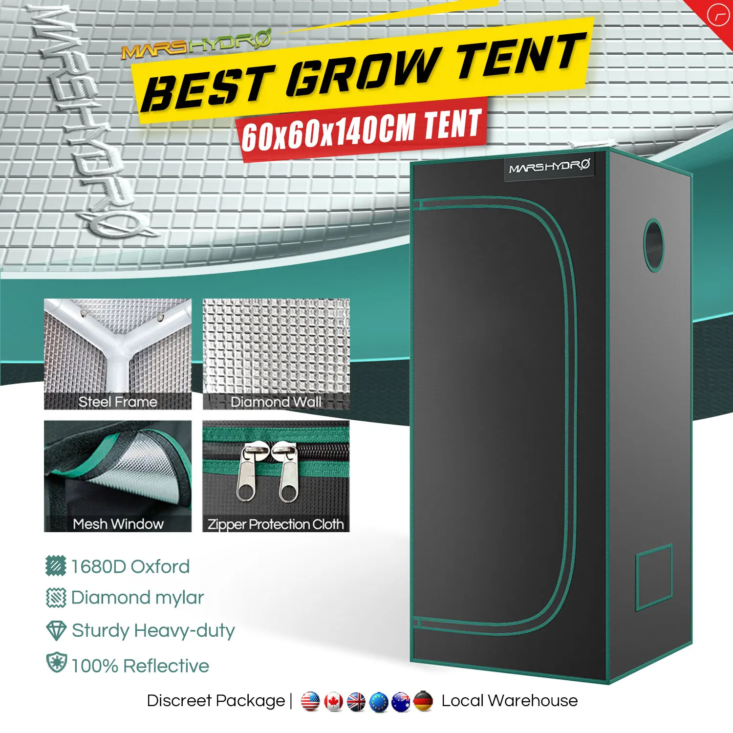 

1680D Mars Hydro 60X60X140cm Indoor Grow Tent, Grow Room Plant Growing ,Garden Greenhouses