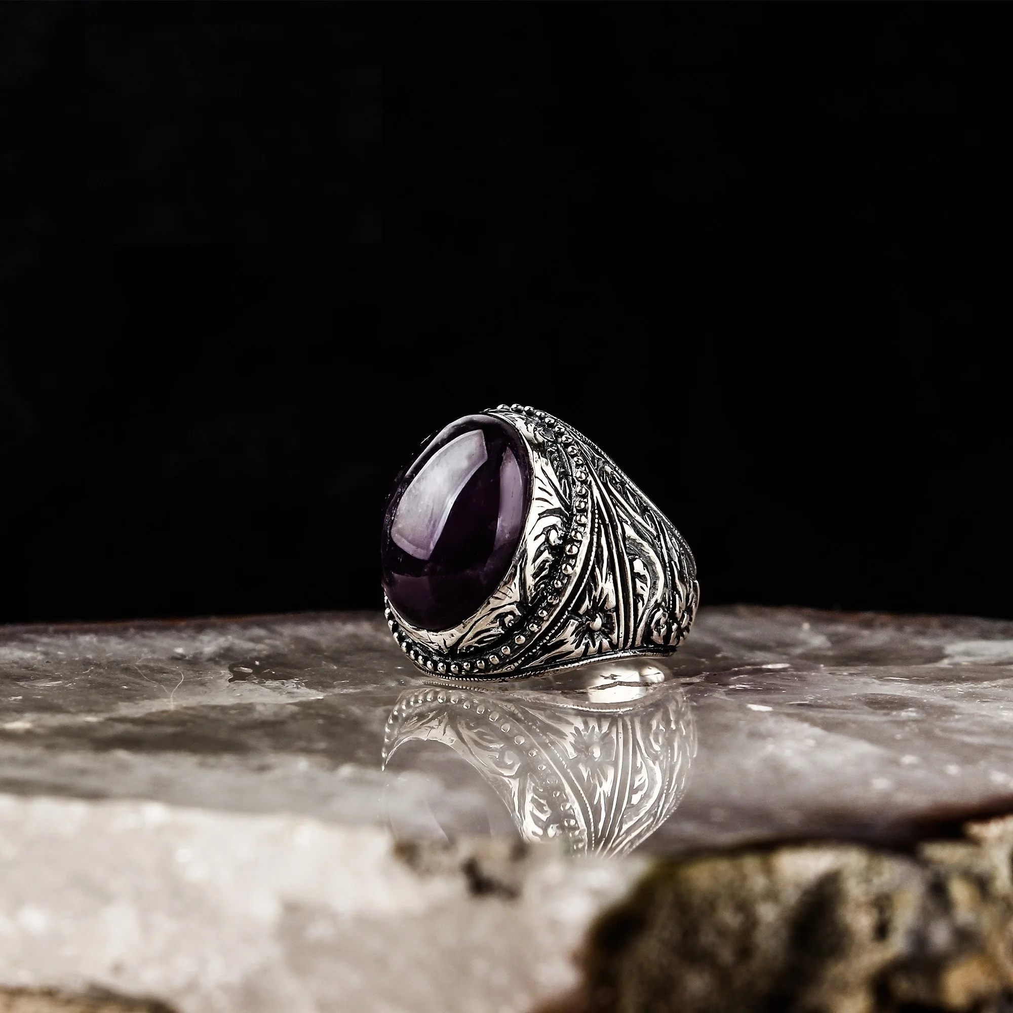 Real Pure 925 Sterling silver ring real amethyst stone hand made made in turkey luxury and trendy model vintage style model