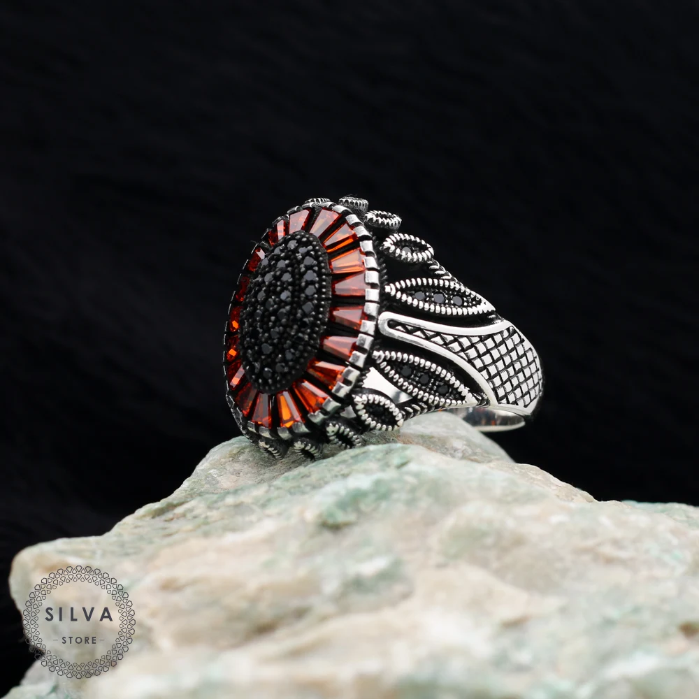 Original Sterling 925 Silver Men's ring With Zircon Stones . Men's Jewelry All Sizes Are Available