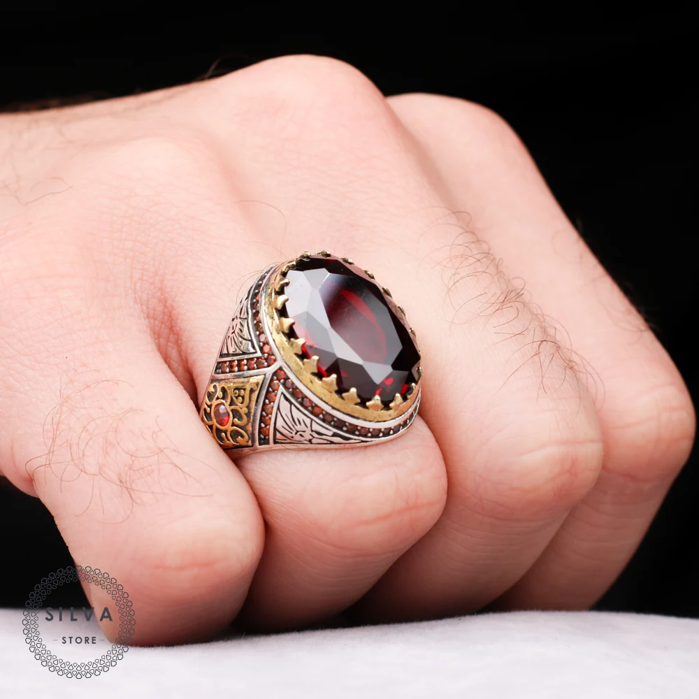 Zircon Stone 925 Silver Men's ring. Men's Jewelry Stamped With Silver Stamp 925 All Sizes Are Available