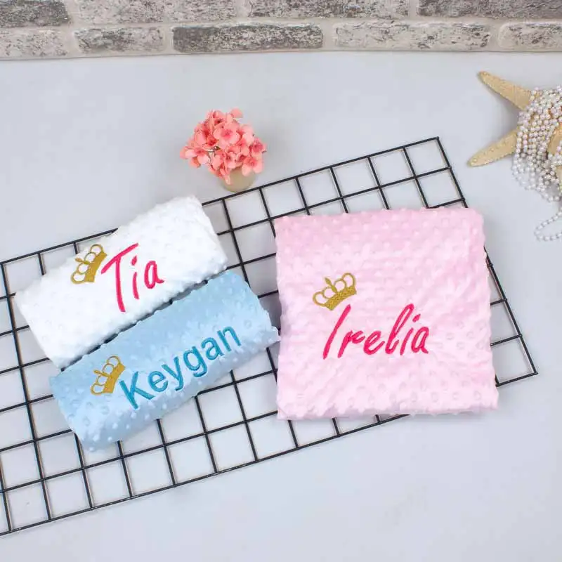 Babies Cute Girl Boy Foe Blanket King Queen Crown Name Personalized Embroidered Soft Textured Seasonal baby Blanket Bed Sheets