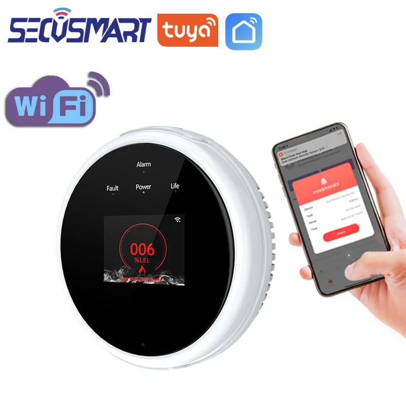 Tuya WiFi Gas Leak Alarm Detection Natural Gas Leakage Detector Probe TFT Screen Sensor Alarm For Home Cooking Kitchen Security