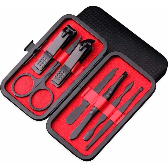 Chavin Leather Bag Black 7 Piece Manicure Set Nail Clipper Set CIN288