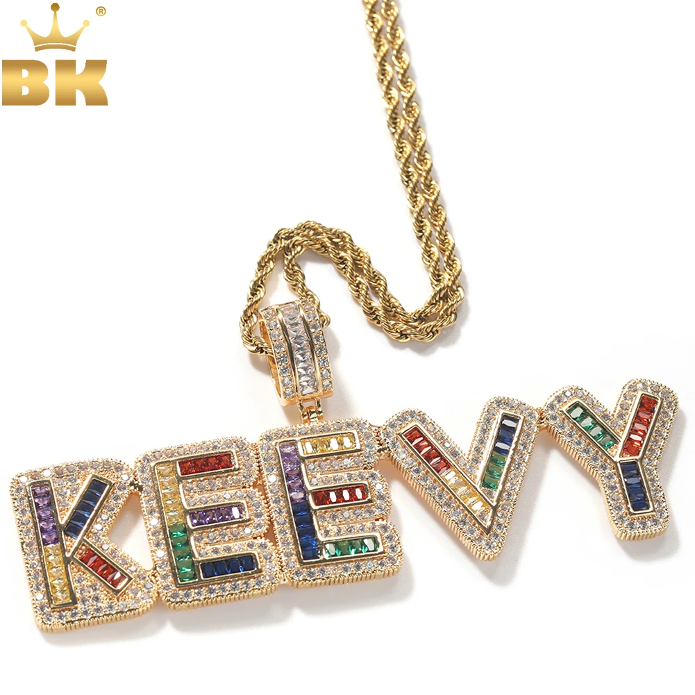 

THE BLING KING Custom Rainbow Baguettecz Letter Pendant Iced Out Colorful Cubic Zirconia Tennis Chain Necklace Hiphop Jewelry