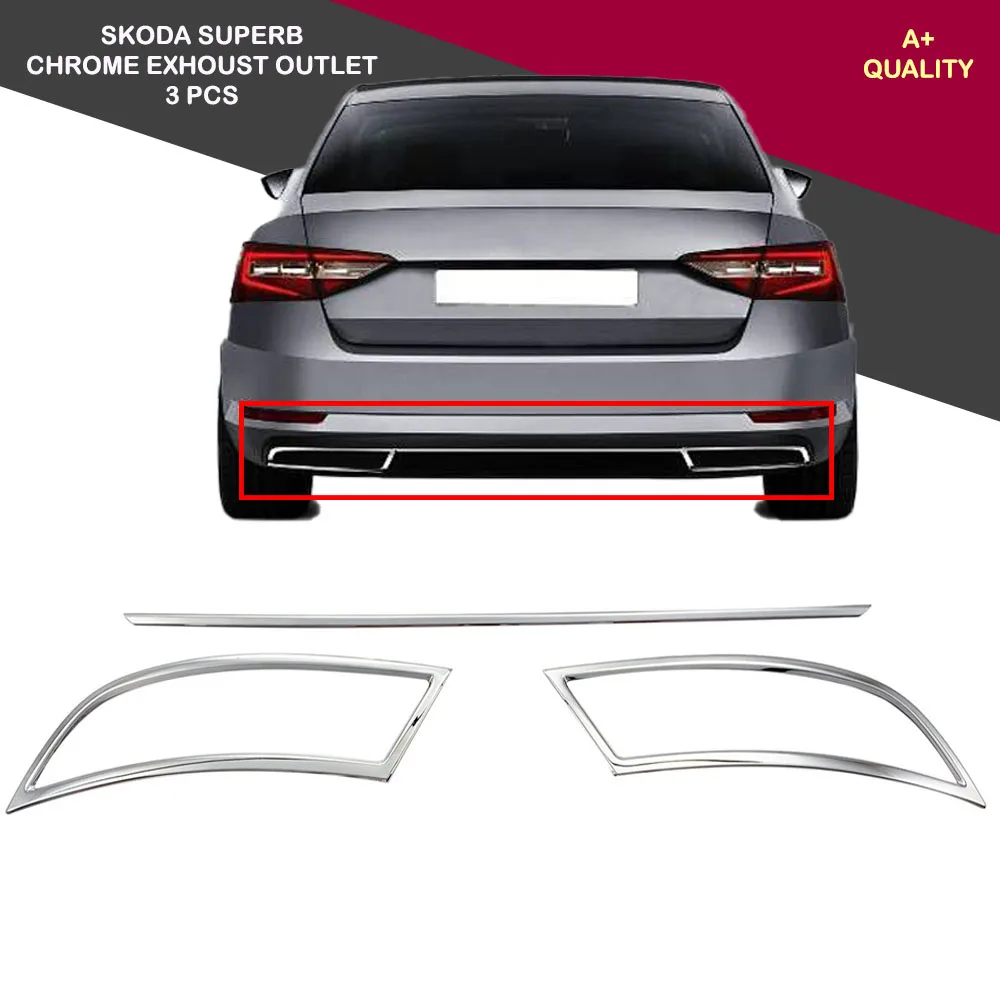 For Skoda Superb Chrome Exhaust Outlet 3 Pieces (Set) Between 2015-2021. Stainless Steel  A + Quality Automotive  Car Accessory