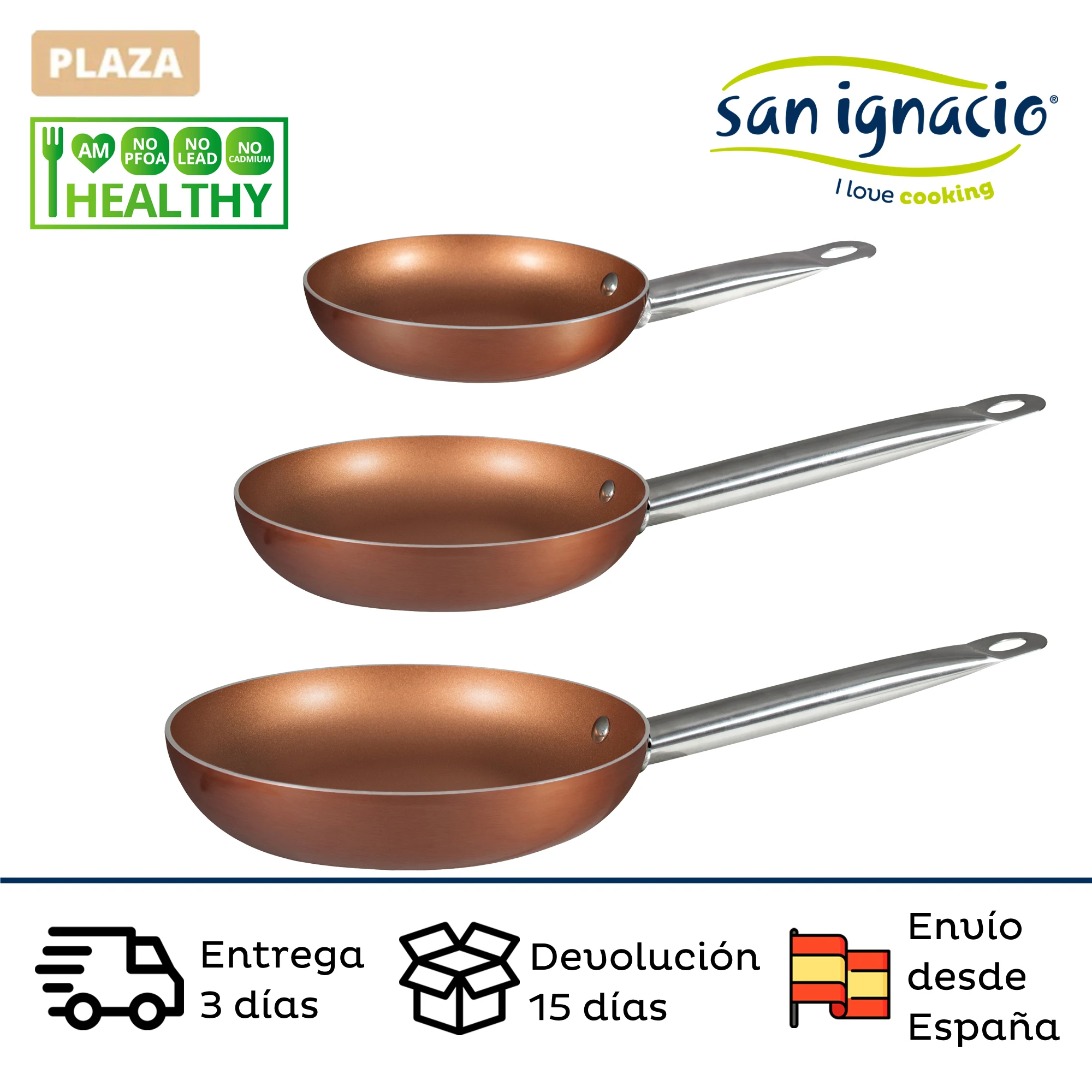 SAN IGNACIO Copper Plus: 20,24 and 30 cm Copper, non-stick, induction pans. Various purchase options.