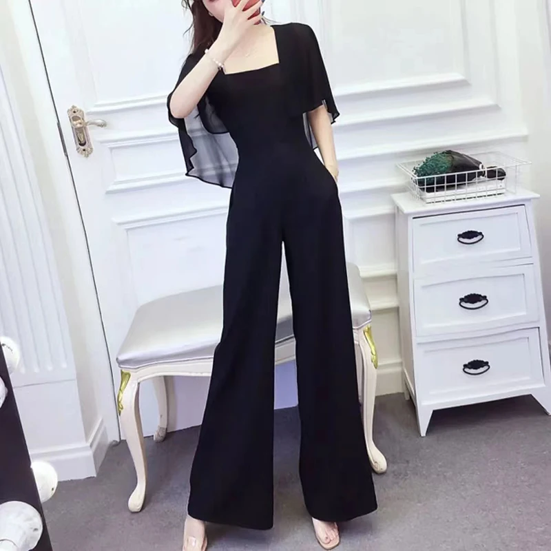 

Wide Leg Pants Set 2023 Summer Women's Fashion High Waist Hanging Feeling Thin One-piece Pants Chiffon Short Sleeve Set