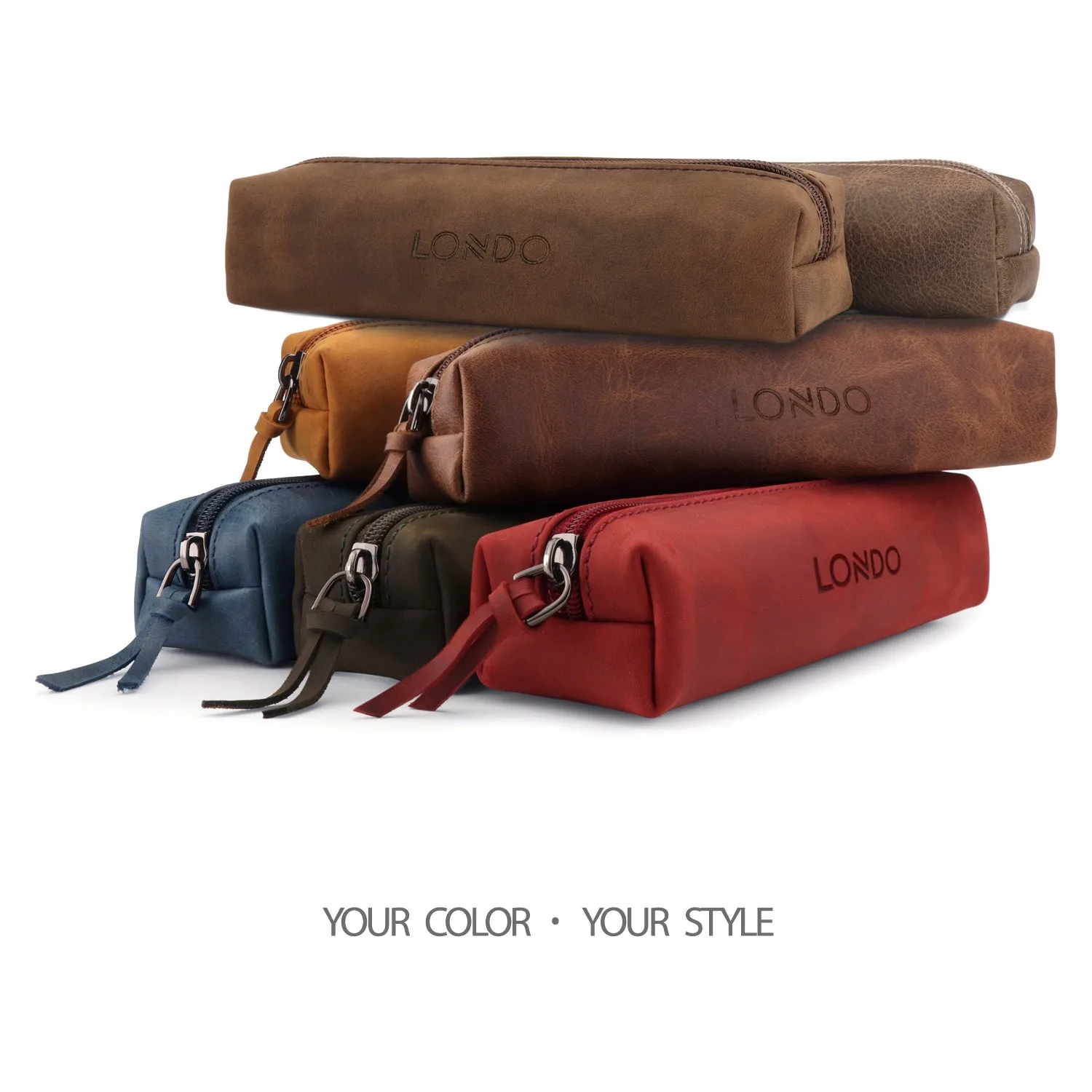 Londo Genuine Leather School Pencil Pen Case Cosmetic Makeup Bag Supplies Bag School Box Pencils Pouch Stationery