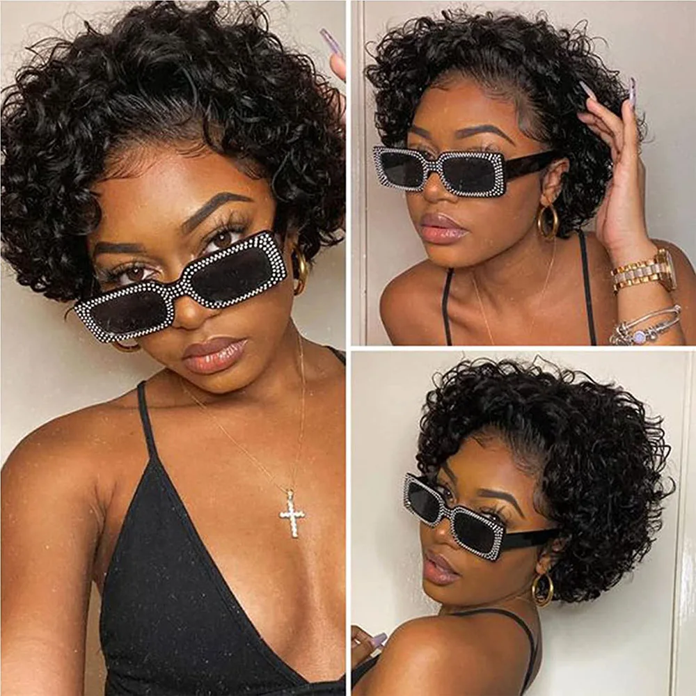 Short Pixie Cut Wig Curly Human Hair Wigs Cheap Afro Curly Wig Full Machine Made Glueless Human Hair Wig For Black Women