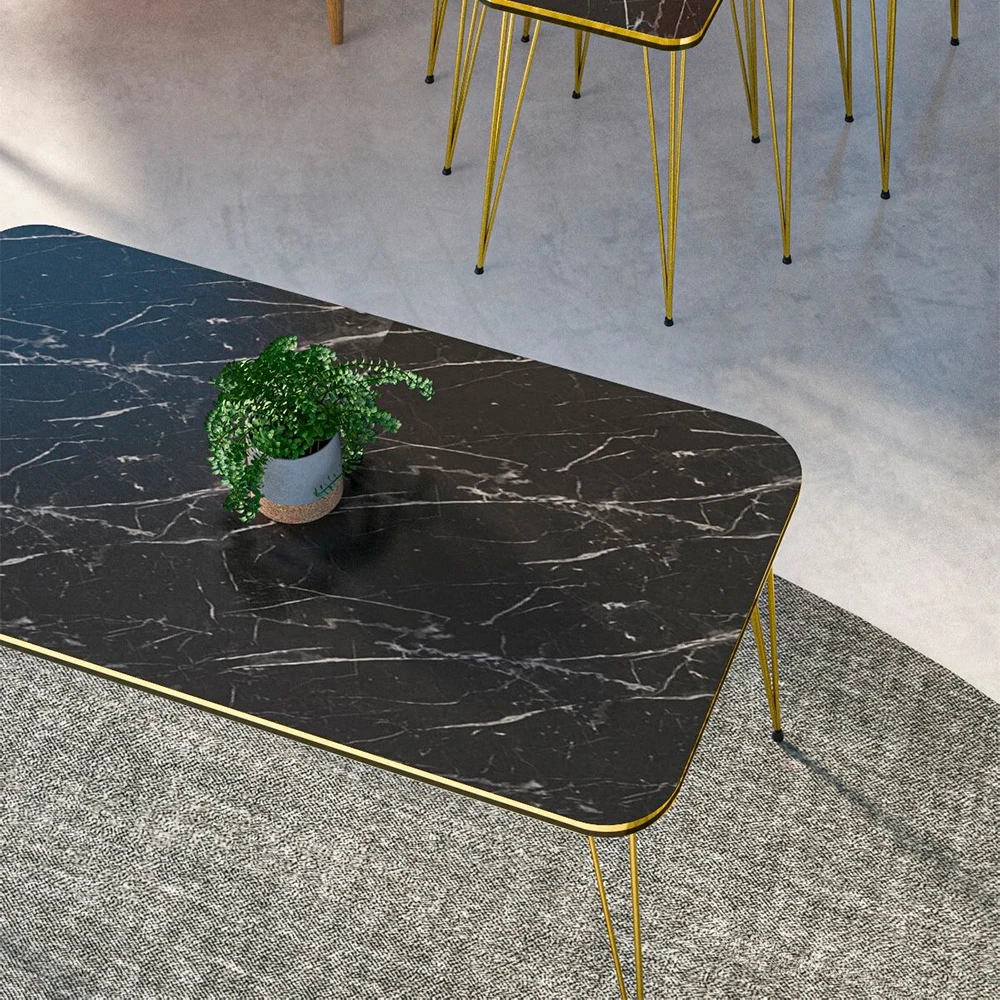 Zigon Coffee Table And Coffee Table in the Middle Rectangle Set Double Gold Wire Foot Mounted Tea Coffee Service Useful