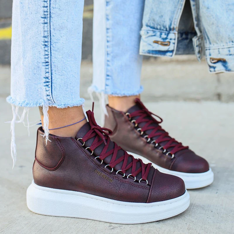 

Chekich Women's and Men's Shoes Claret Red Faux Leather Fall Season Lace Up Unisex Sneakers Comfortable Ankle Ladies Fashion Office Trekking Outdoor Light Odorless Breathable Warm Boots Non Slip Snow CH258 Women