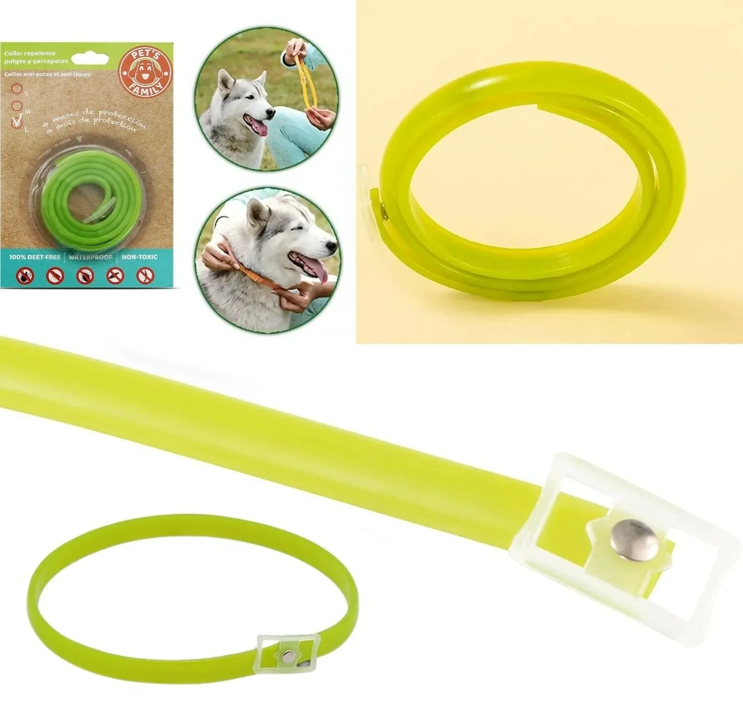 Collar antiparasitario Perros Repelente Pulgas Garrapatas 60cm Talla L Recortable Antiparásitos Para Perro Gato Animales Mascota