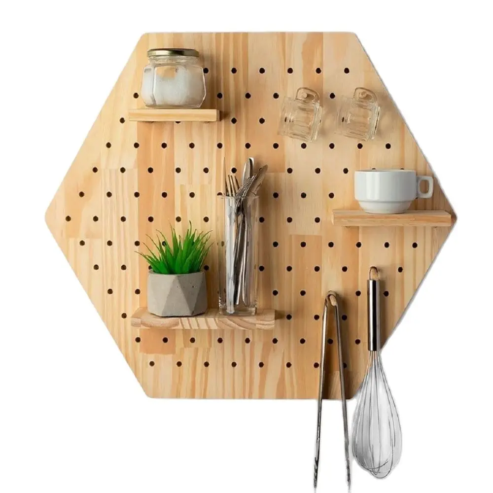 Handmade Wooden Decorative Wall Shelf Hanger Hexagonal Rack Key Holder Home Storage Door Hallway Items Bedroom Kitchen Bathroom