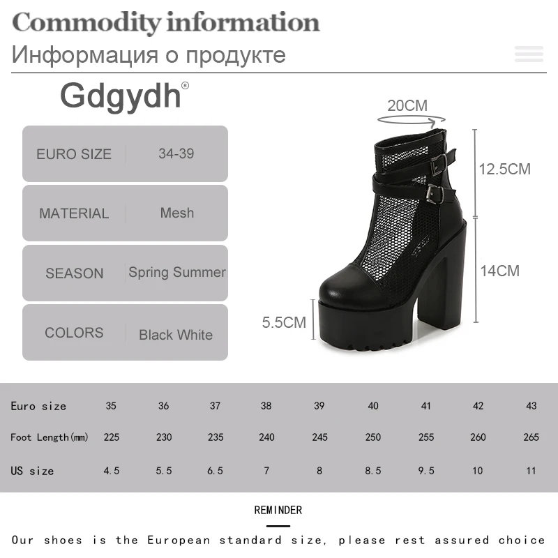 Gdgydh Air Mesh Women Ankle Boots Platform Square High Heels Breathable High Thick Bottom Summer Shoes Dress Round Toes White