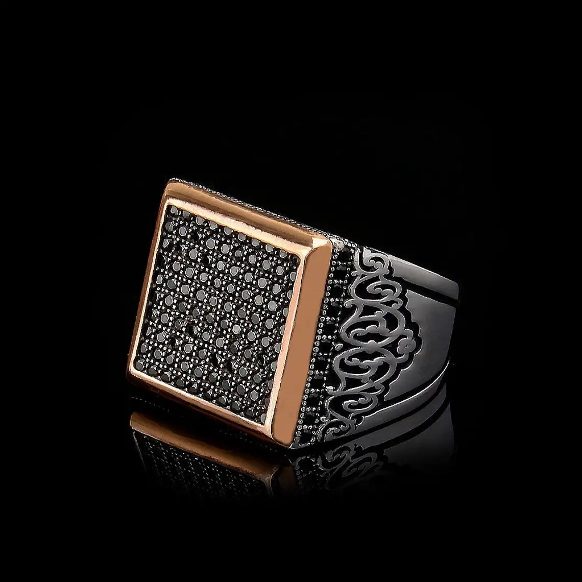 

Genuine 925 Sterling Silver Turkish Ring for Men Natural Black Zircon Covered Square Silver Men’s Ring Cool Punk Male Rings