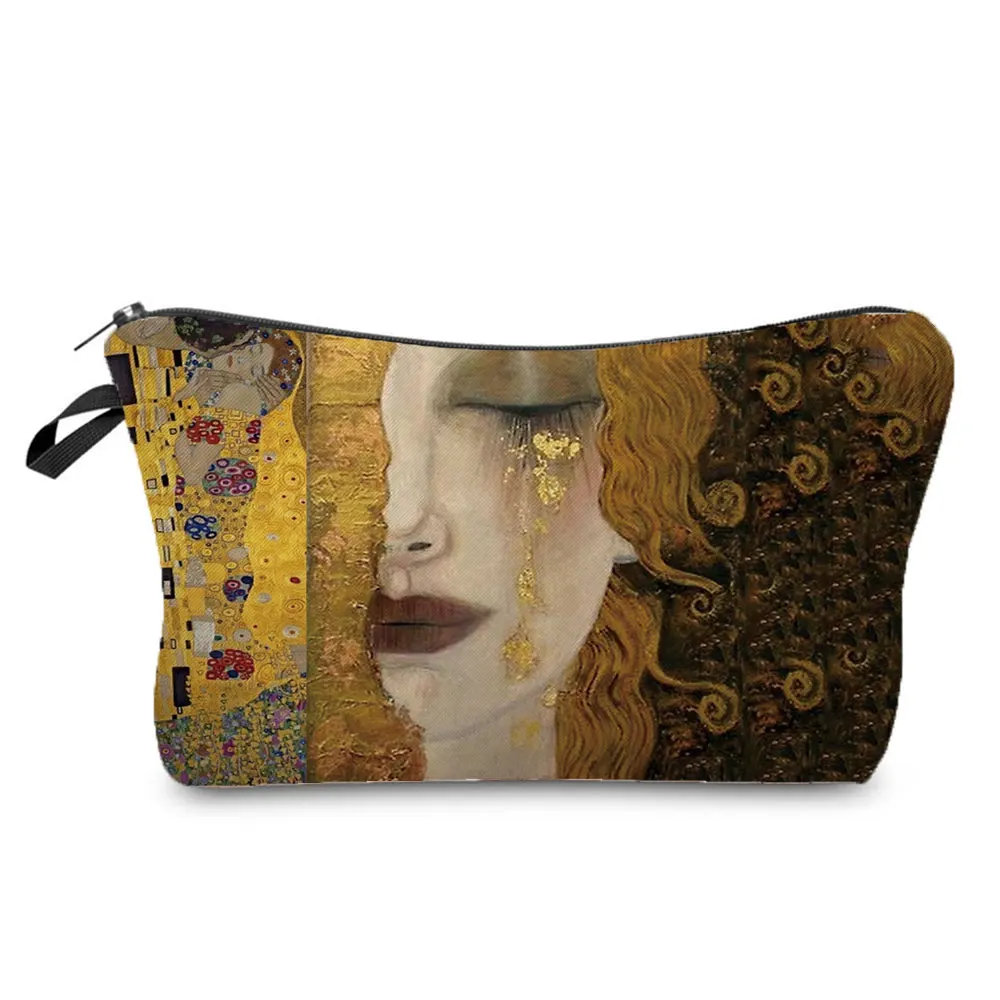 Women\'s Cosmetic Bag Golden Oil Painting Pattern Digital Printing Toiletry Bag For Female Make up Bag Fashion Organizer Travel