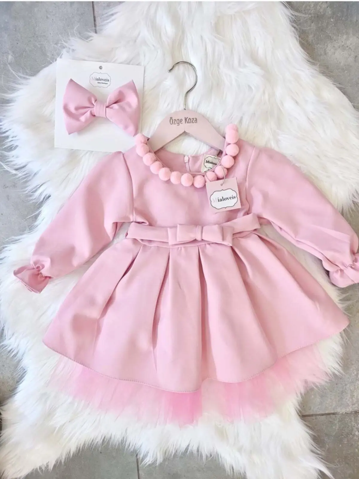 

Baby Clothing Pink Pompom Detail Dress Comfortable Soft Texture Fashionable Design Excellent Compatible Baby Dress