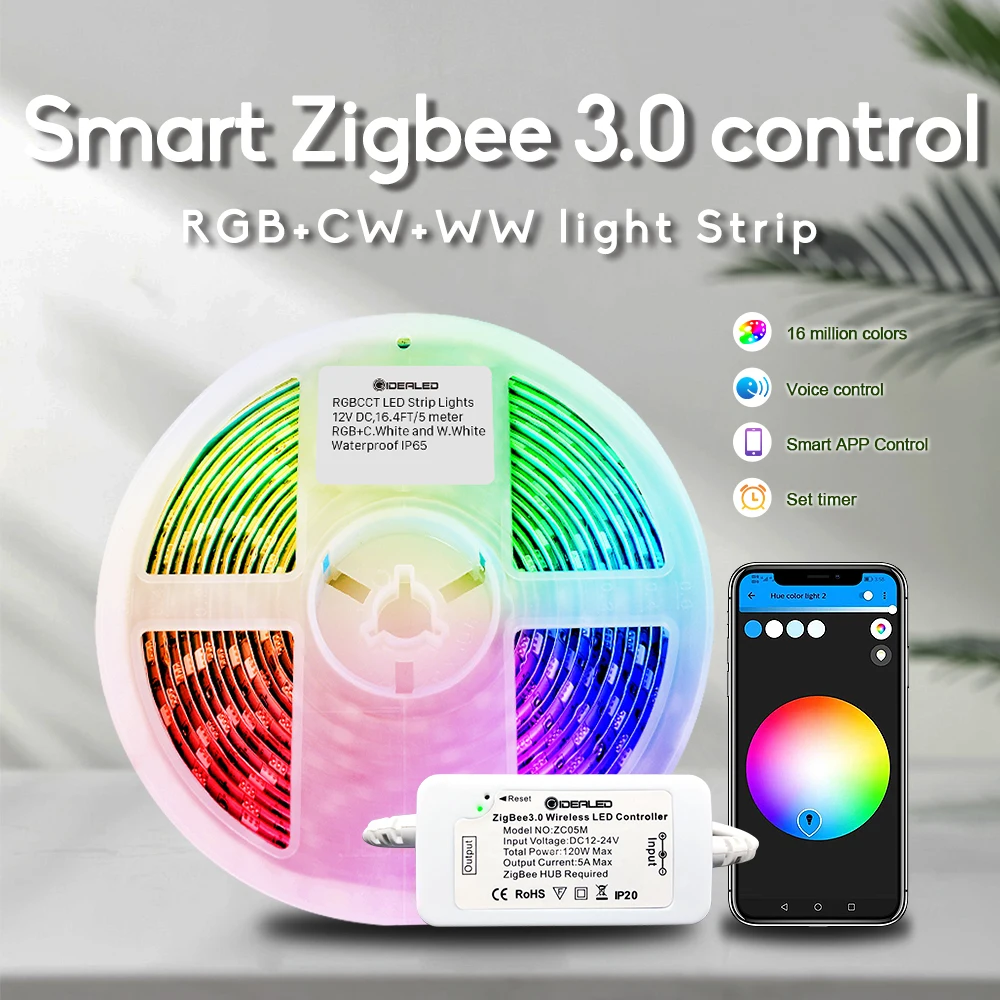 

Smart ZigBee 3.0 Controller Dimmable LED 5m RGBCCT LED Light Strips Compatible ZigBee HUB Bridge,Echo Plus Atmosphere Lighting