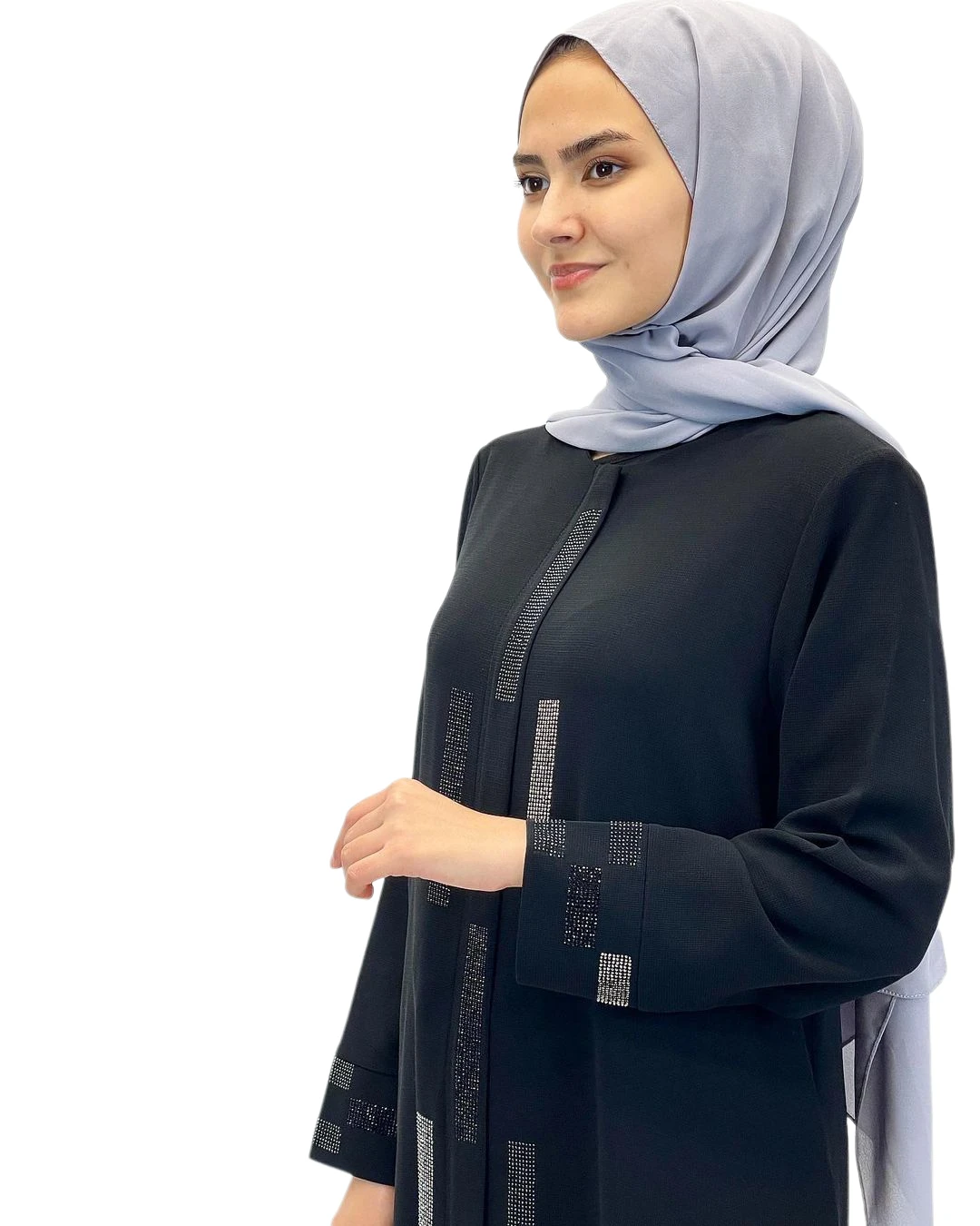 Muslim Abaya Islamic Dress Hijab Fashion Clothing Stripe Mother Stone Detail Hidden Zipper Honeycomb Fabric Lavin Ferace